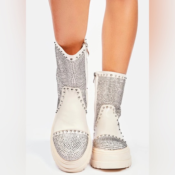 Azalea Wang Bone Vegan Leather Rhinestone Studded Boots - Picture 6 of 6